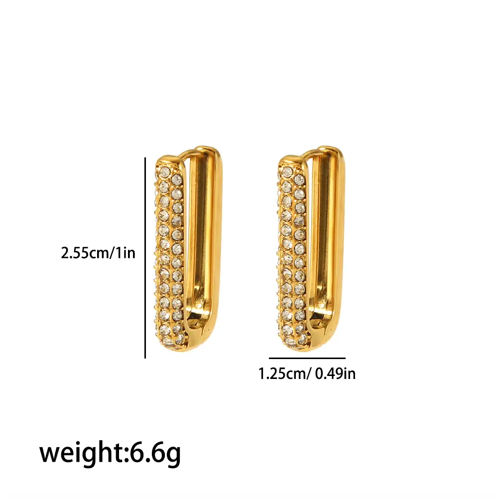 1 Pair Simple Classic Style Square Shape Stainless Steel 18K Gold Plated Inlay Rhinestone Women's Hoop Earrings h5 Picture2